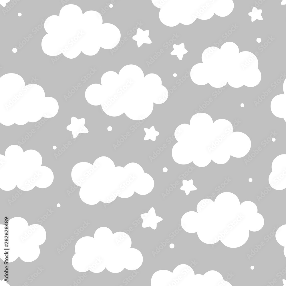 Cloud Cute Seamless Pattern Background with star moon and shiny dot, Vector illustration