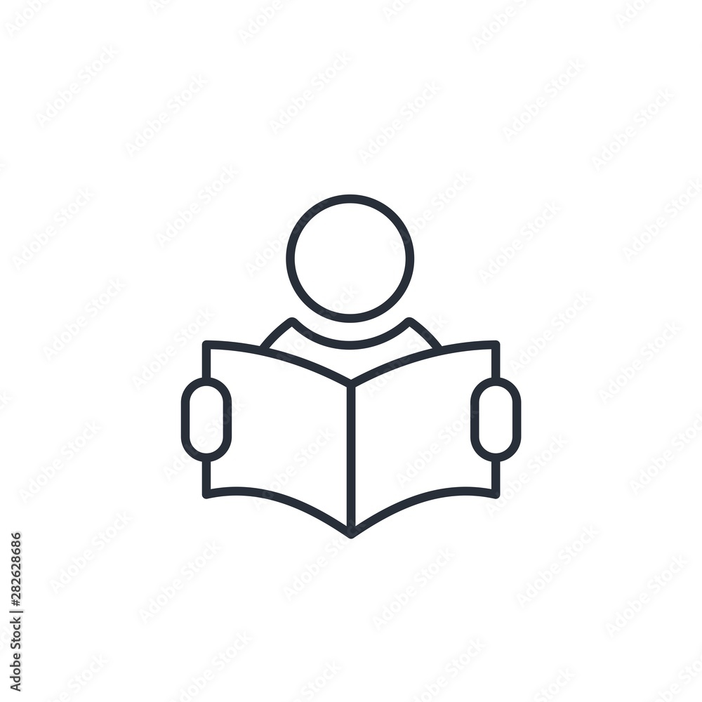 Reading person. Renew knowledge. Vector linear icon on a white background. Reading person. Renew knowledge. Vector linear icon on a white background.