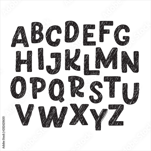 Cute hand drawn alphabet made in vector. Doodle letters for your design. Isolated characters. Handdrawn display font for DIY projects and kids design.
