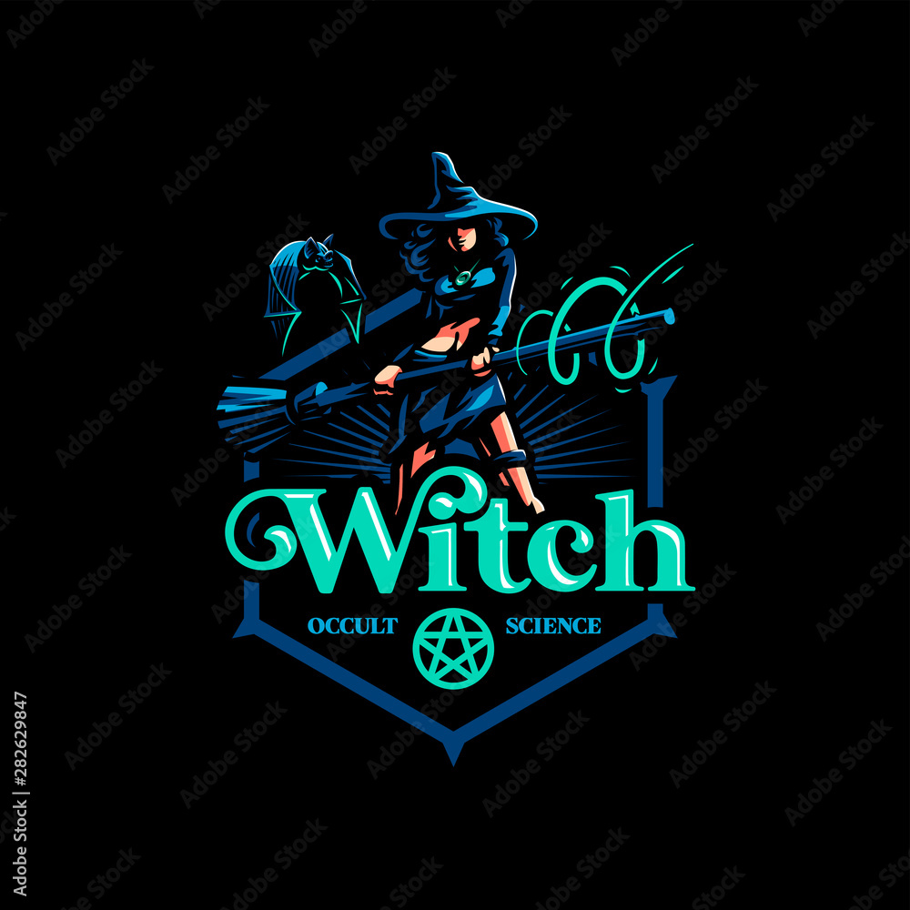 Woman witch with a magic broom