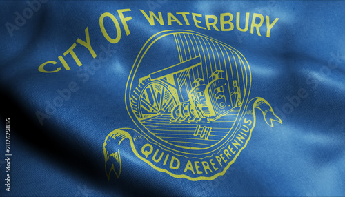 3D Waving Flag of Waterbury City Closeup View photo