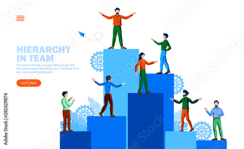 members of team with hierarchy, team work, leader