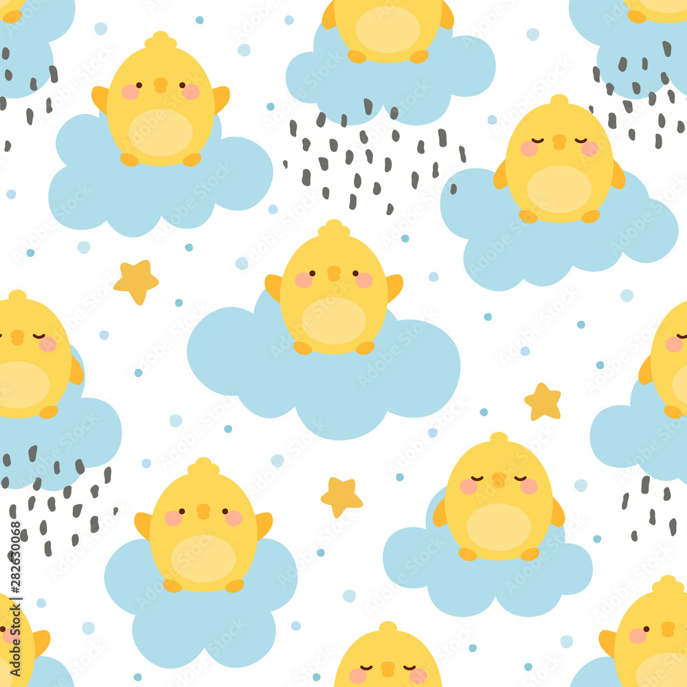 chick seamless pattern background, chicken easter pattern with cloud heart and star chick seamless pattern background, chicken easter pattern with cloud heart and star