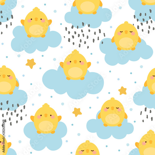 chick seamless pattern background  chicken easter pattern with cloud heart and star