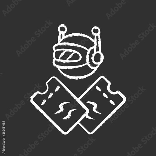 Scalper bot chalk icon. Tickets wholesale buying scalping bot. Online bulk purchases. Digital marketing. Internet application. Artificial intelligence. Isolated vector chalkboard illustration
