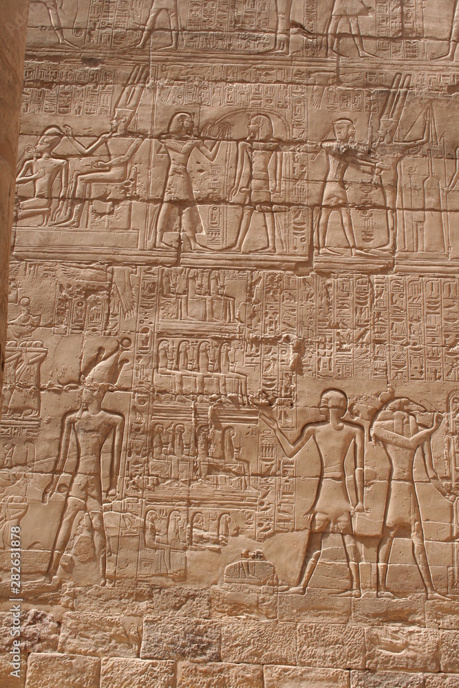 Panorama of a frieze in the Precinct of Amun Re, karnak temple Panorama of a frieze in the Precinct of Amun Re, karnak temple