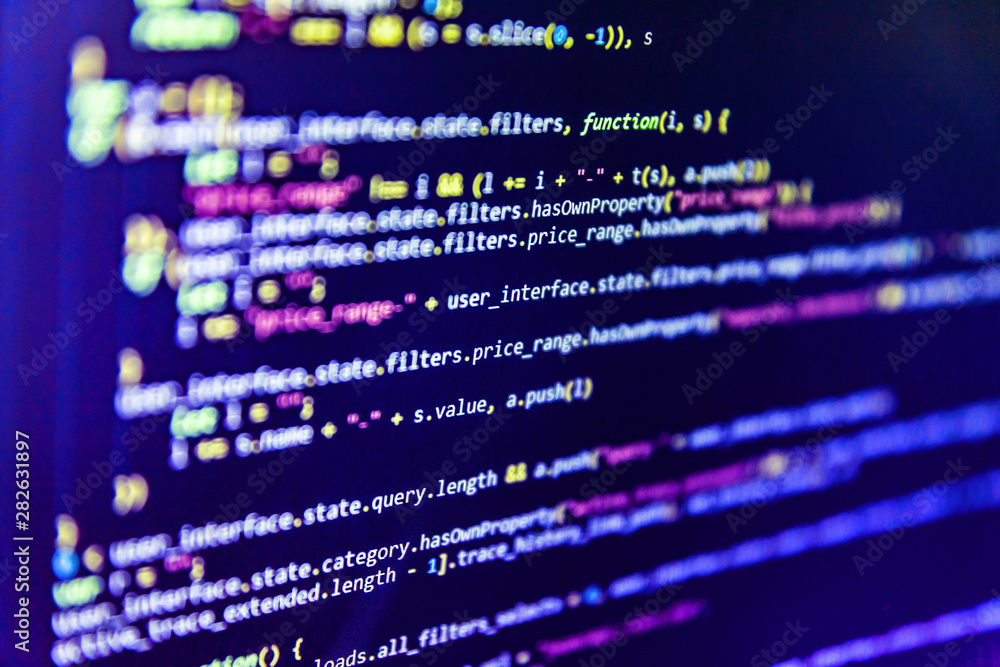 Letters, chars, and digits. Digital technology on display. Programming ...