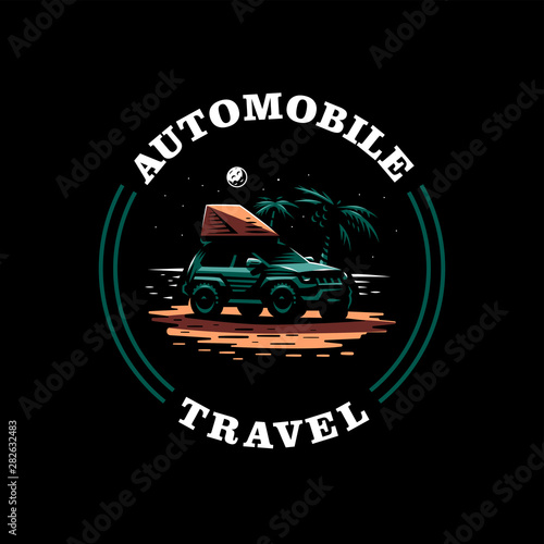Off-road car stands on the night beach