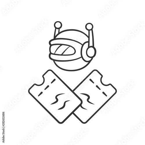 Scalper bot linear icon. Tickets wholesale buying scalping bot. Online bulk purchases. Artificial intelligence. Thin line illustration. Contour symbol. Vector isolated outline drawing. Editable stroke