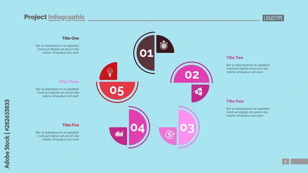 Cycle Chart With Five Elements. Step Diagram, Process Chart, Layout 