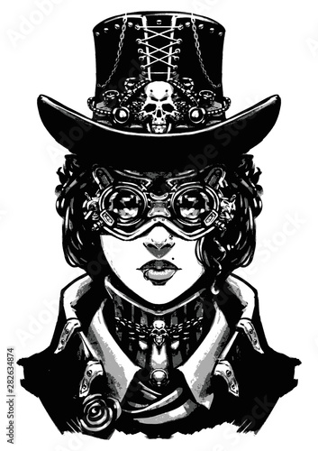 Girl dressed in steampunk style