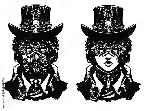 Girl dressed in steampunk style