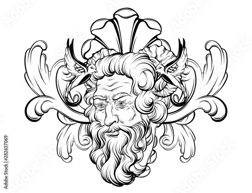 Vector hand drawn illustration of satyr isolated. Creative tattoo artwork.