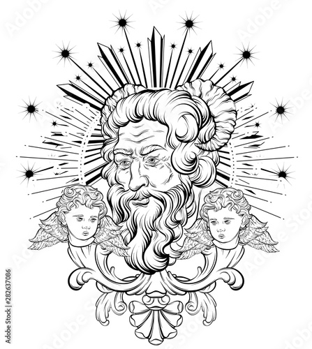 Vector hand drawn illustration of satyr isolated. Creative tattoo artwork.