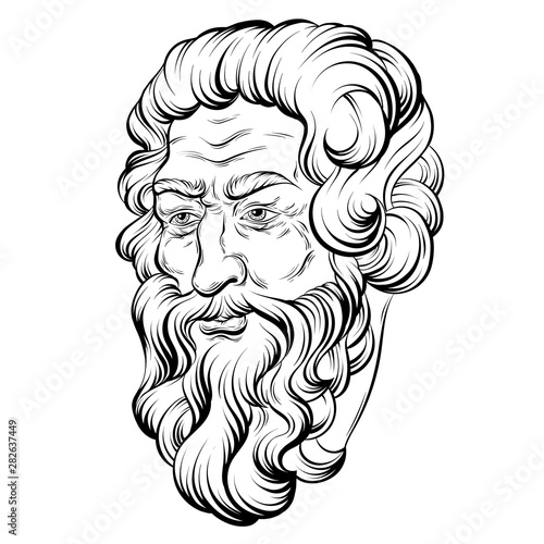 Vector hand drawn illustration of old man isolated. Creative tattoo artwork. Template for card, poster. banner, print for t-shirt, pin, badge, patch.