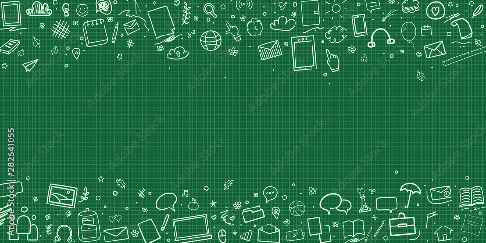 Abstract pattern with school supplies. Graphic paper background. Checkered texture. Back to school. Hand drawn elements. Education concept Abstract pattern with school supplies. Graphic paper background. Checkered texture. Back to school. Hand drawn elements. Education concept