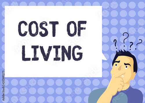 Handwriting text writing Cost Of Living. Concept meaning The level of prices relating to a range of everyday items.
