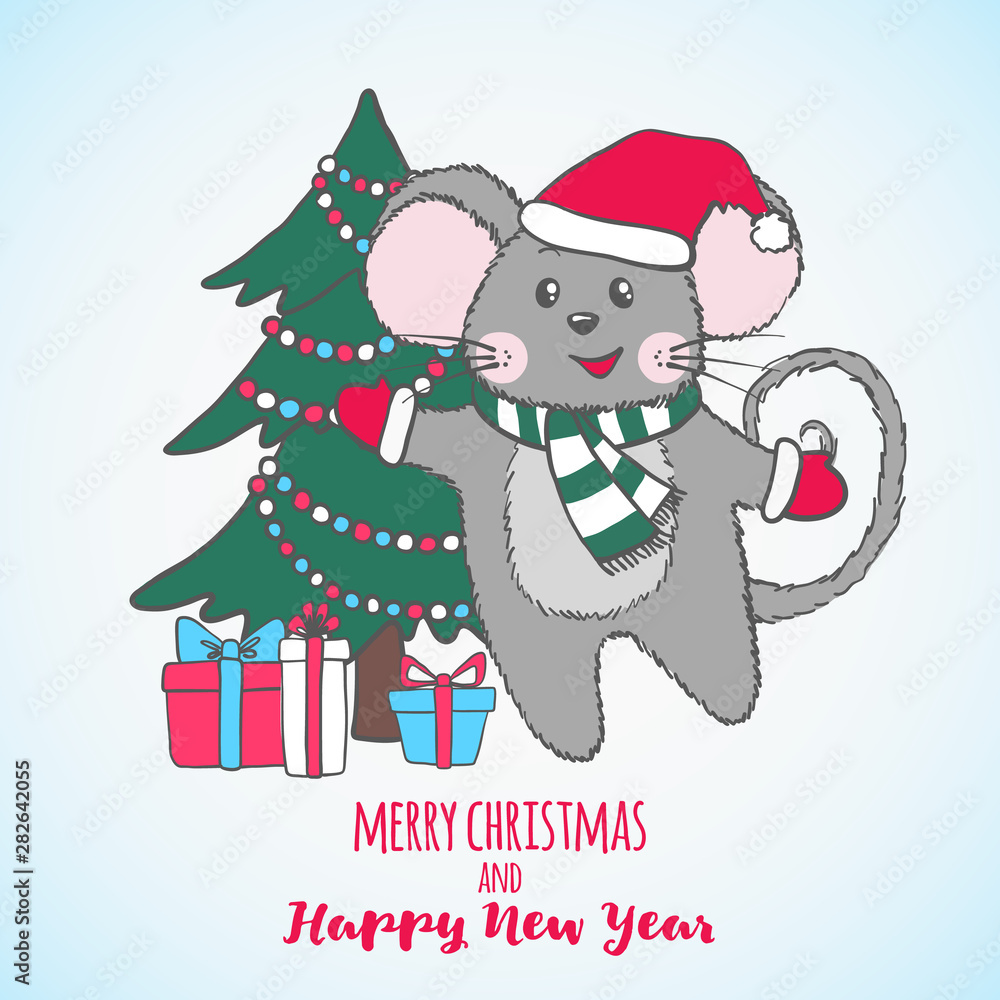 New Year greeting card with cute Mouse. New Year greeting card with cute Mouse.