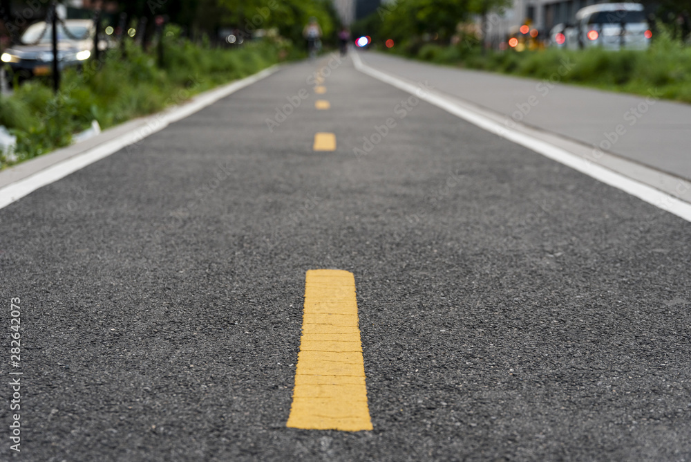 Continuous bicycle road with blurred background