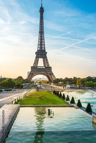 PARIS, FRANCE - August 19, 2018: Eiffel Tower, nickname La dame de fer, the iron lady, The tower has become the most prominent symbol of  Paris. Paris, France © ilolab