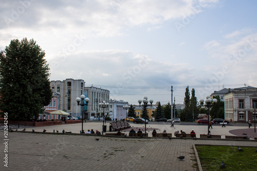 Street of the historic city center of Vladimir Russia on a cloudy summer day
