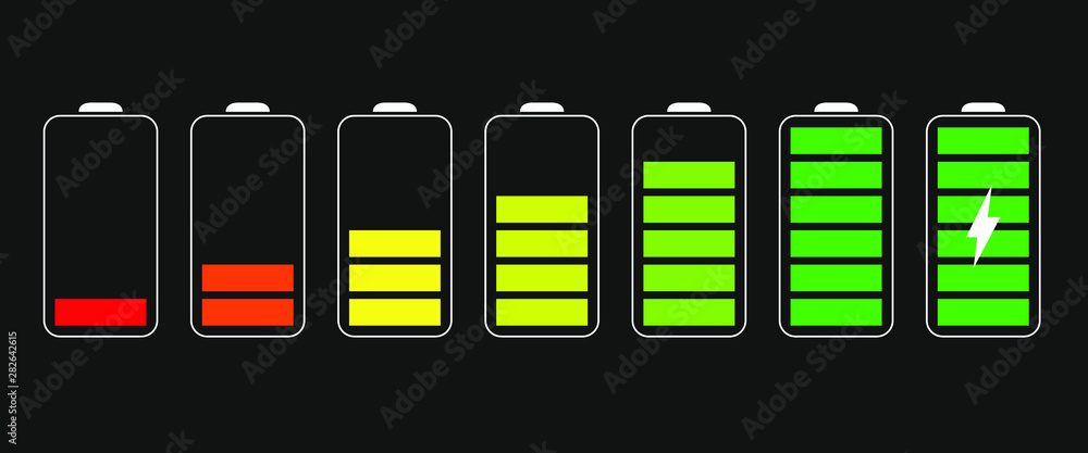 Fototapeta premium Battery charge indicator icons. Charging level indicator. 