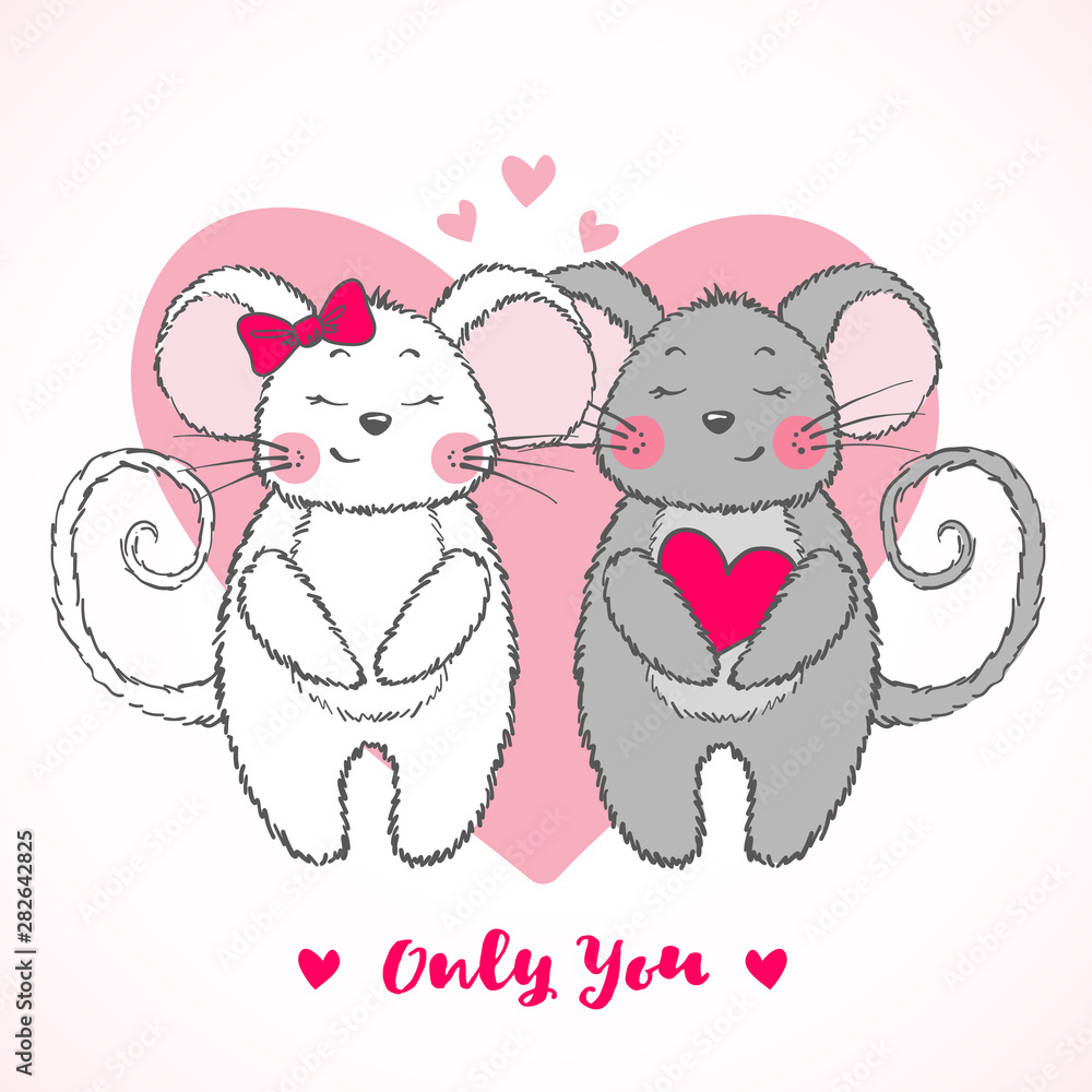 Valentine's Day greeting card with cute Mouses. Valentine's Day greeting card with cute Mouses.