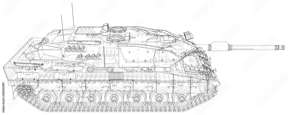 Obraz premium Military machine technical wire-frame. EPS10 format. Vector created of 3d.