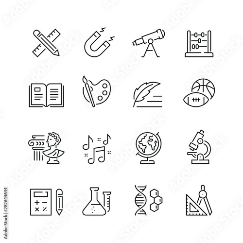 Education related icons: thin vector icon set, black and white kit