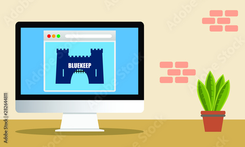 Vector illustration of BlueKeep insecurity concept. BlueKeep is a security vulnerability that was discovered in Remote Desktop Protocol (RDP) which allows for the possibility of remote code execution