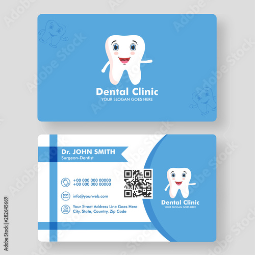 Dental Clinic business card or horizontal template design in front and back view.