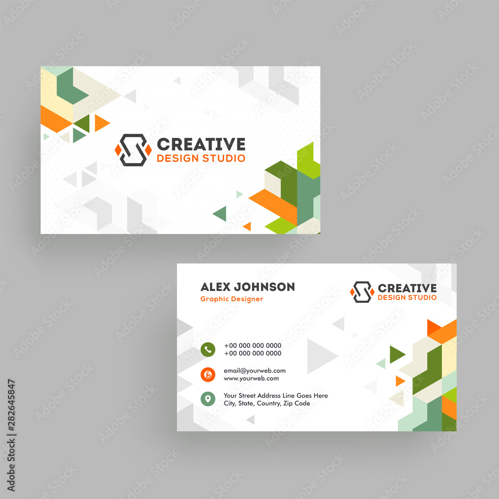 Creative design studio business card or visiting card design in front and back view. Creative design studio business card or visiting card design in front and back view.