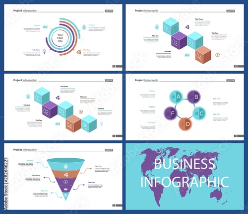 Set of finance or investment concept infographic charts. Business diagrams for presentation slide templates. For corporate report, advertising, banner and brochure design.