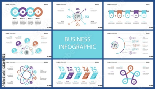 Set of production or logistics concept infographic charts. Business diagrams for presentation slide templates. For corporate report, advertising, banner and brochure design.