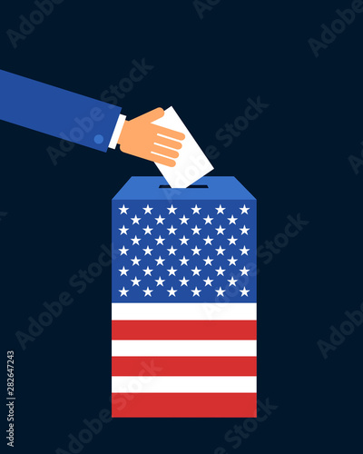 Election, voting and poll in United states of American - american person and voter is voting for political party or candidate. Democracy in USA. Vector illustration
