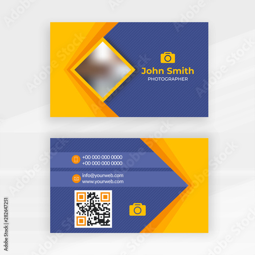 Front and back view of business card or visiting card design for Photographer.
