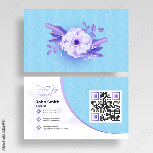 Front and back view of business card or visiting card design with beautiful flower for Flower Shop.
