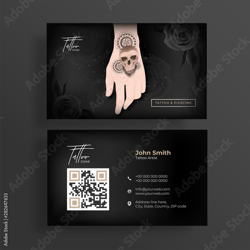 Tattoo Artist business card or horizontal template design in front and back view.
