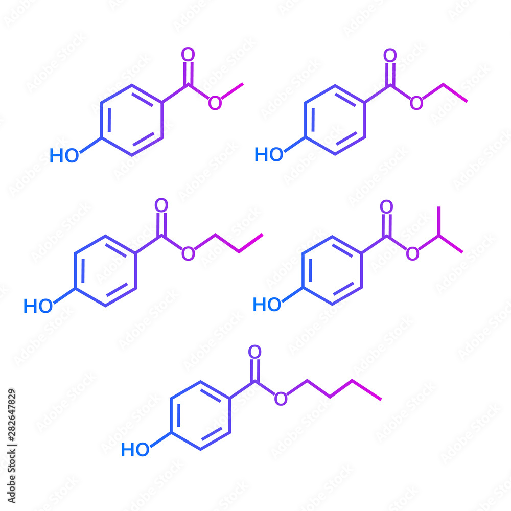Set of parabens on white background Set of parabens on white background
