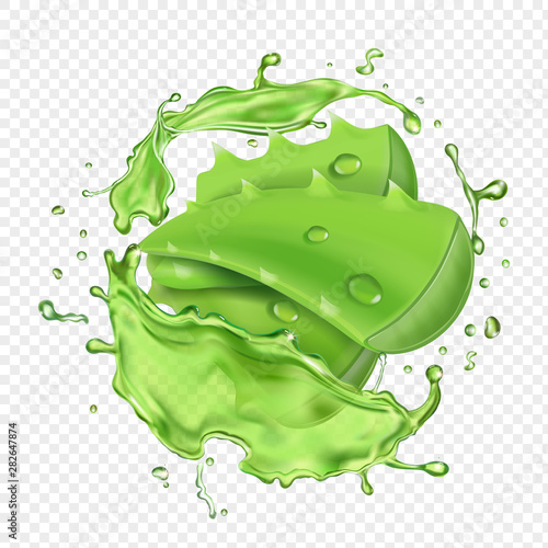 Aloe in fresh juice splash realistic 3d vector icon