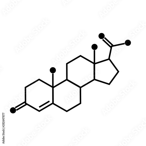 Progesterone chemical formula on white background