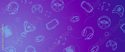 Game Gadgets - Line concept art with modern blue and violet background for web, market, banner or fb cover.