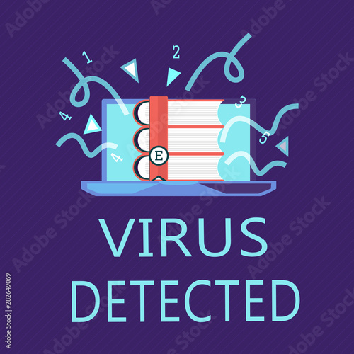 Writing note showing Virus Detected. Business photo showcasing A computer program used to prevent and remove malware.