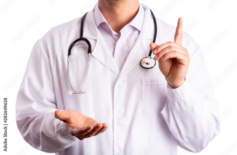 Cutout Of Doctor On White Gesturing Caution Cutout Of Doctor On White Gesturing Caution