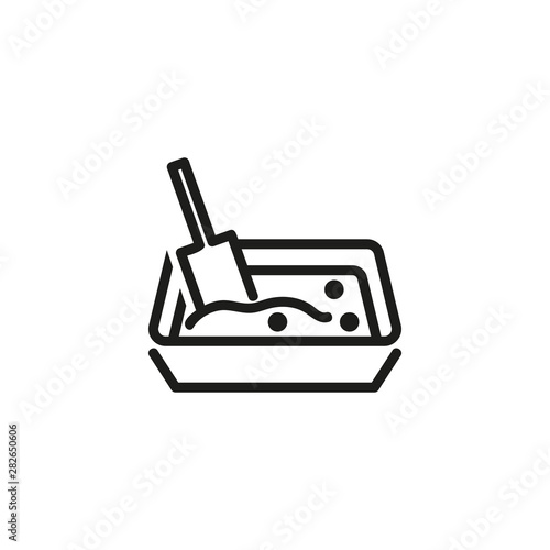 Litter box line icon. Cat, granules, scoop. Feline concept. Can be used for topics like pet store, cat accessory, toilet