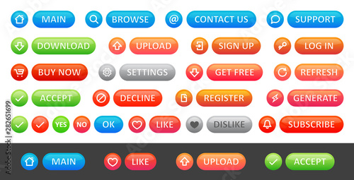 A set of colorful vector round icons and buttons for a internet shop and mobile app.