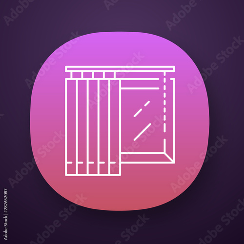 Vertical blinds app icon. House window covering. Home interior design. Kitchen darkening decoration. Window treatments. UI/UX user interface. Web or mobile application. Vector isolated illustration