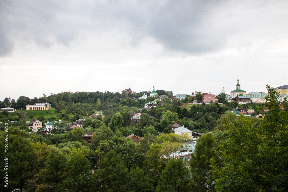 Panoramic view of the city of Vladimir, Russia summer a cloudy day on the background of green trees