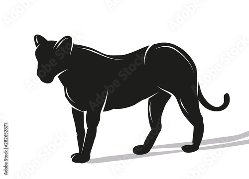 Löwin schwarze Silhouette auf weißen Grund