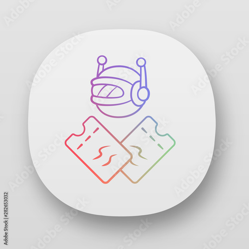 Scalper bot app icon. Tickets wholesale buying scalping bot. Online bulk purchases. Artificial intelligence. UI/UX user interface. Web or mobile applications. Vector isolated illustrations